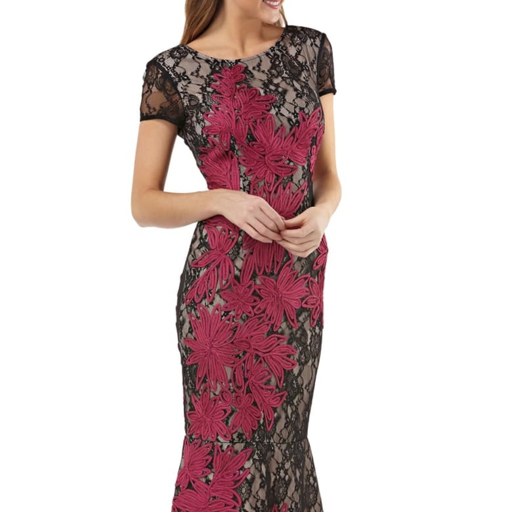 JS Collections Black and Pink Lace Midi Dress